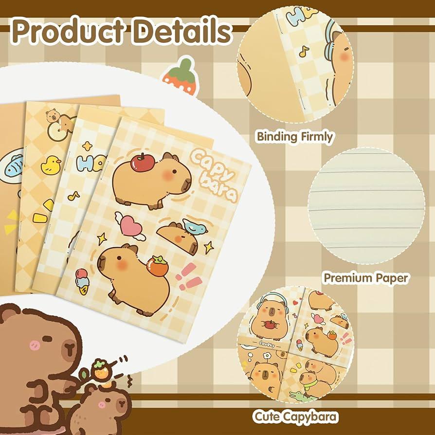 Capybara Cartoon Pocket Diary | Portable A6 Lined Journal for School & Office