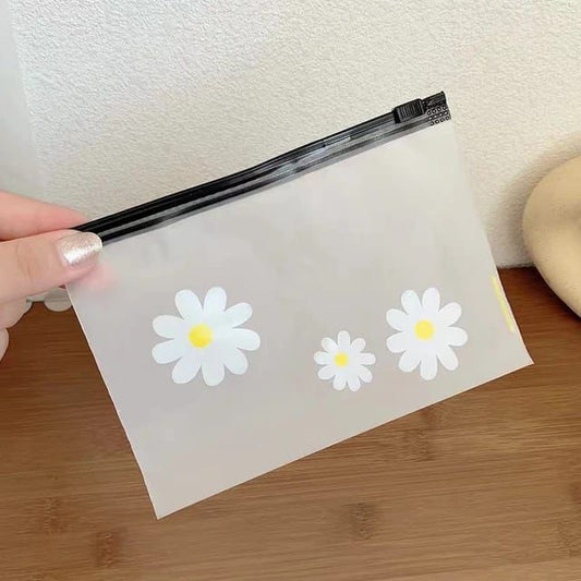 Cute Daisy Transparent Zipper Pouch – Aesthetic Mini Storage Bag ✨