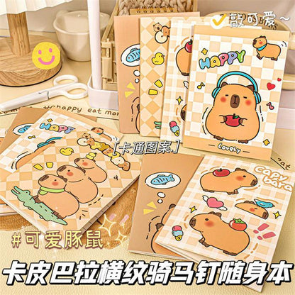 Capybara Cartoon Pocket Diary | Portable A6 Lined Journal for School & Office